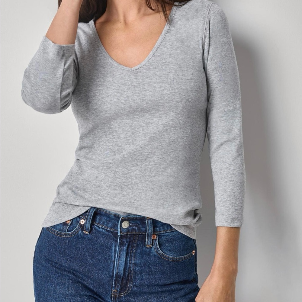 Lilla P V Neck Grey Tee 3/4 Sleeve NWT